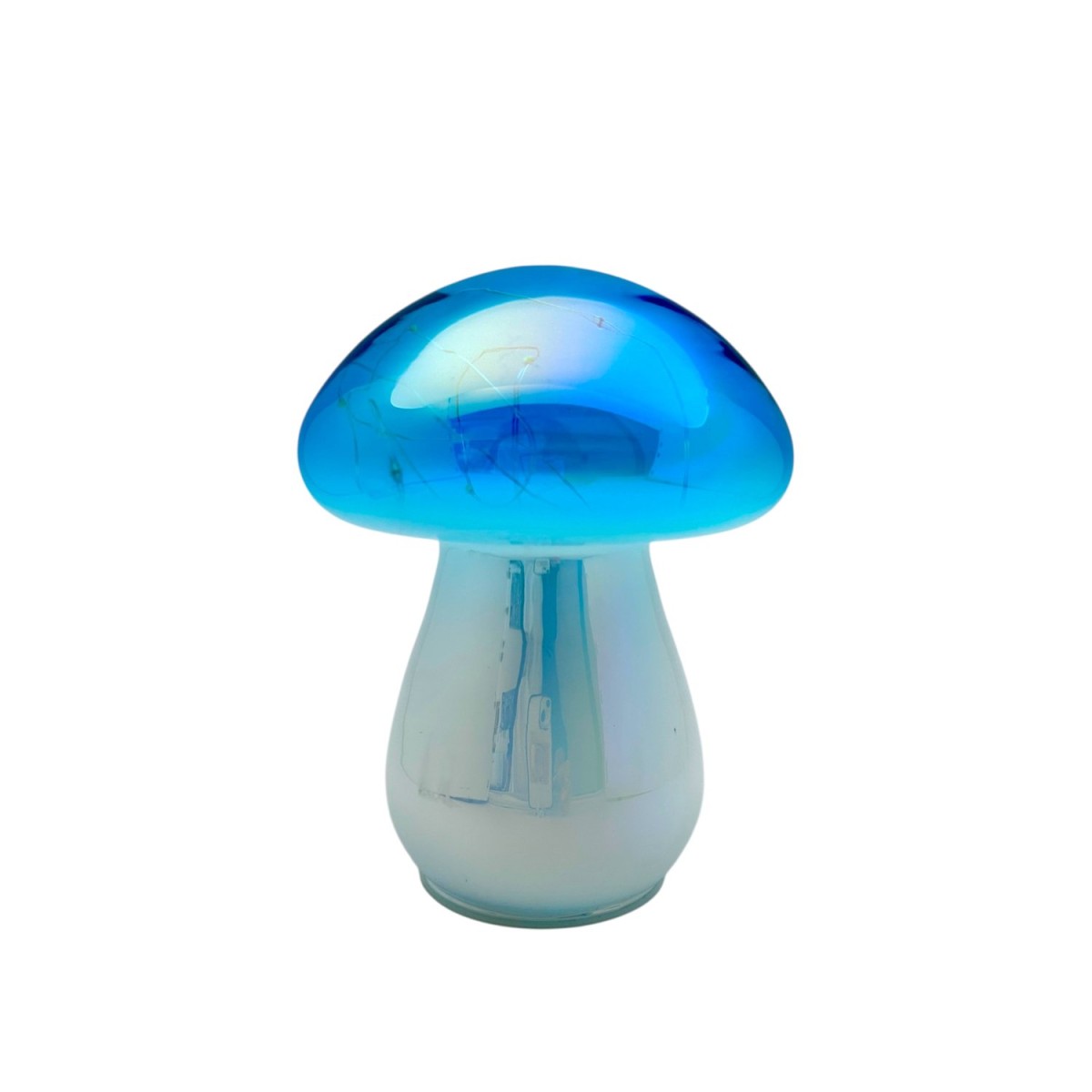 Lampada a led in vetro soffiato fungo azzurro cappello tondo liscio
