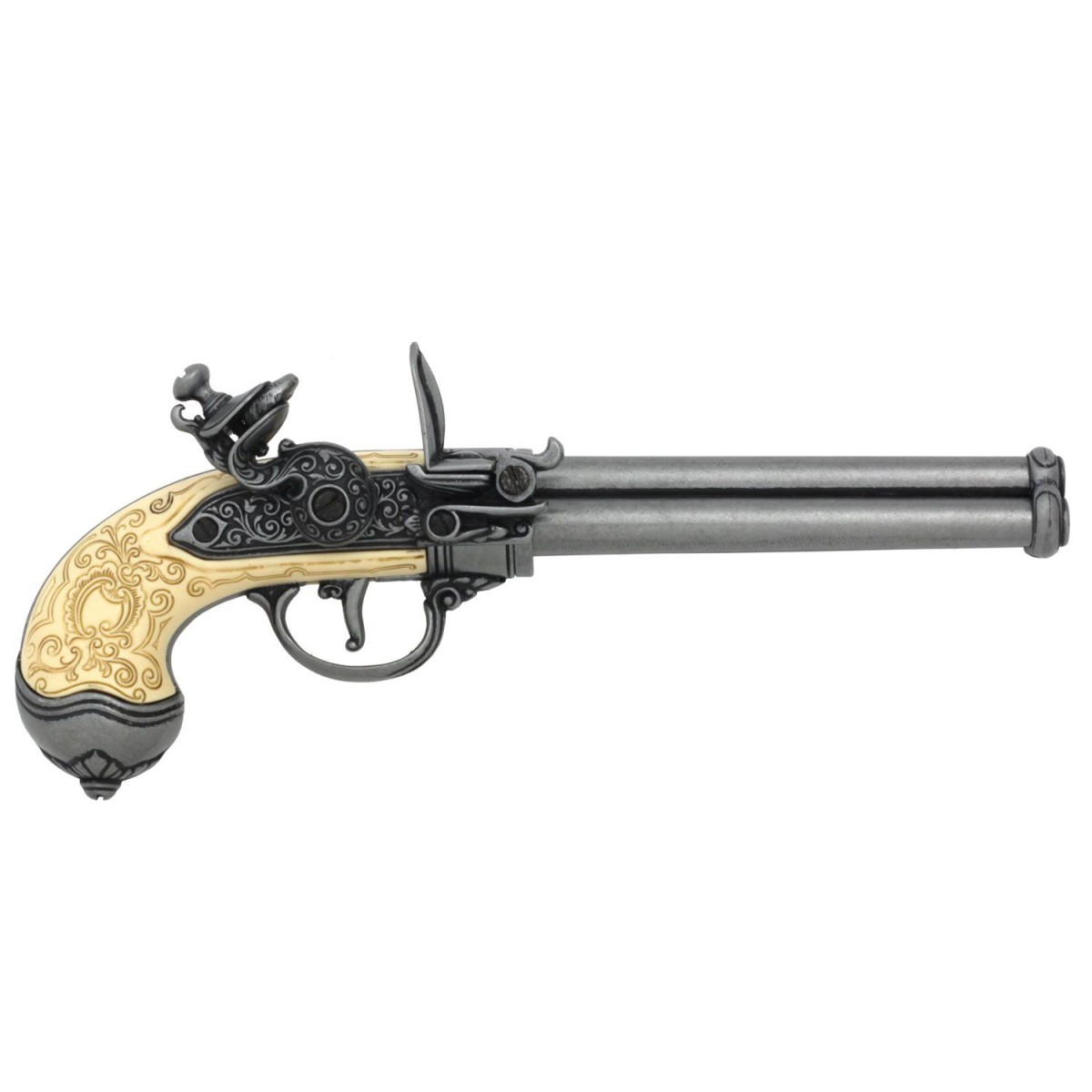 Pistola a pietra focaia a 3 canne girevoli