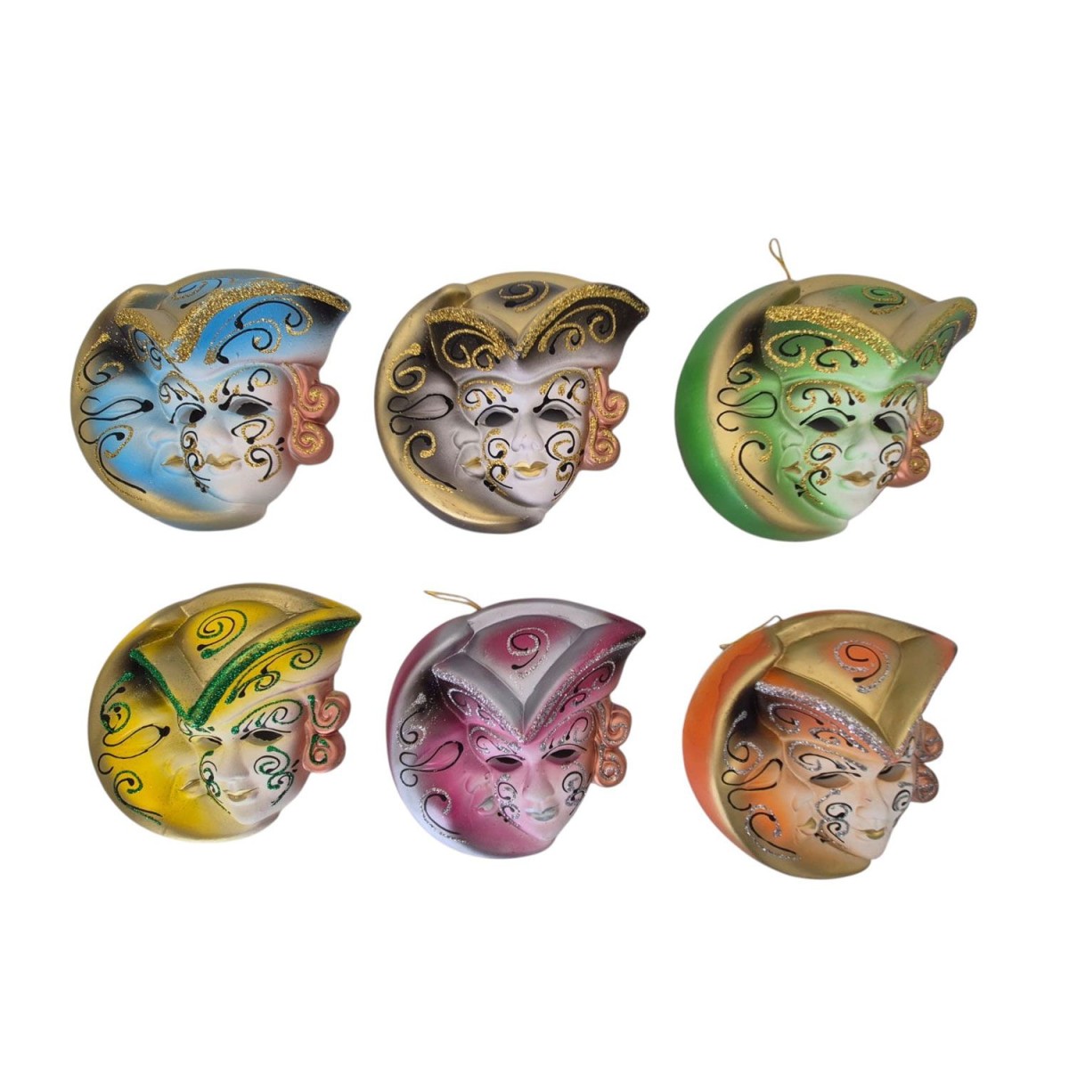 Set maschere veneziane in ceramica 6 colori assortiti